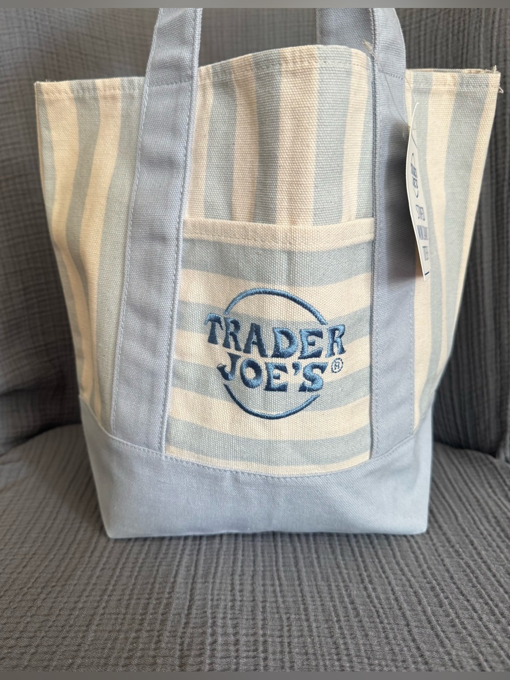 BNWT Trader Joe's Pastel Stripe Mini Tote - Blue